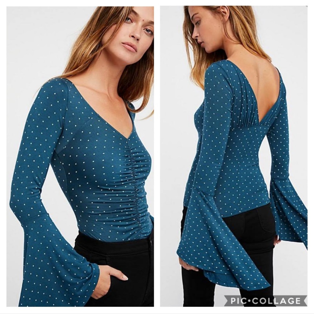 Free People what a babe bell sleeves polka dot top - Picture 1 of 6